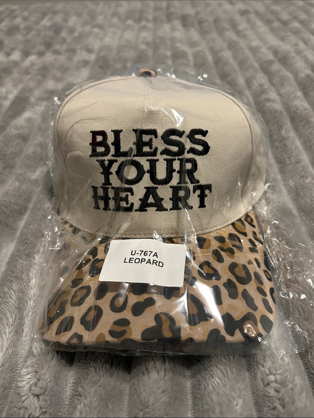 Cream 'Bless Your Heart' Leopard Brim Baseball Cap